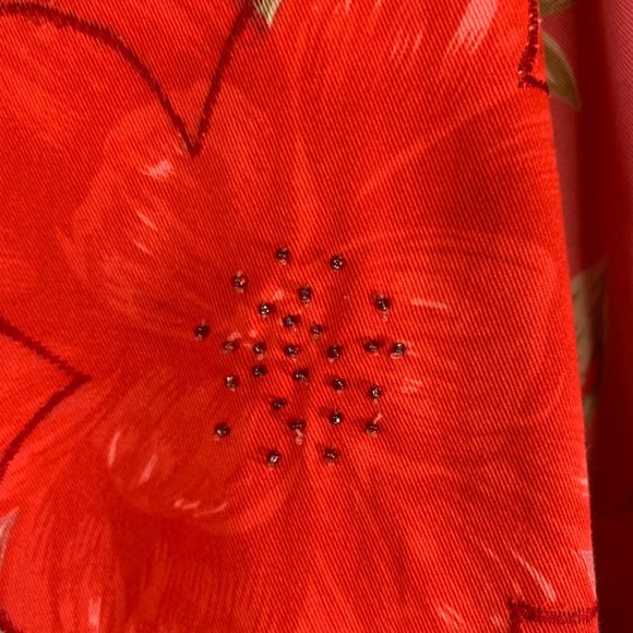 VTG Tantrums Womens Pink Floral Denim Jacket Size L Beaded Embroidered Jean Coat - Picture 5 of 13